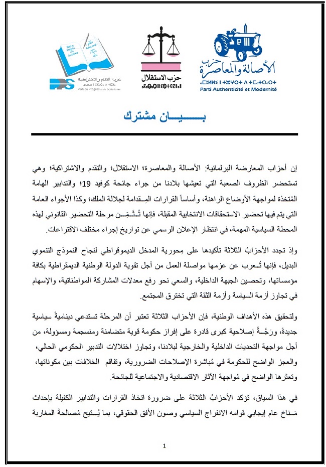 Nouvelles prises de position de l'Istiqlal, du PAM et du PPS: climat politique, médias et RNI Nouvelles prises de position de l'Istiqlal, du PAM et du PPS: climat politique, médias et RNI